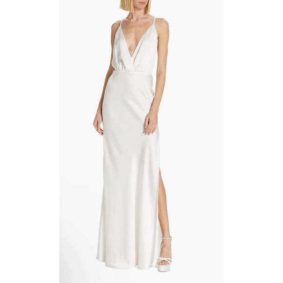 NEW RAMY BROOK vick v-neck satin gown in ivory